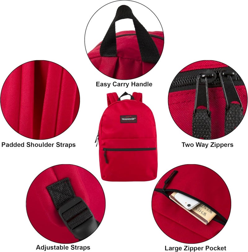 Trailmaker Classic 17 inch Backpacks with Adjustable Padded Straps | School Backpacks for Girls, Boys (Red) - Image 2